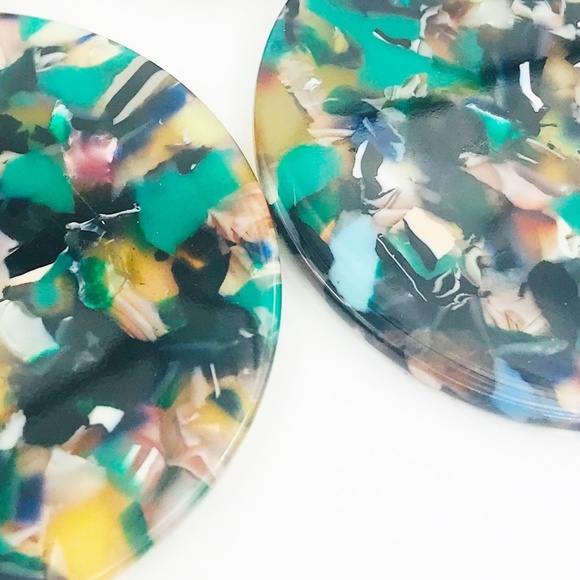 Circle Drop Earrings in Green with Pink Stud - Picture 7 of 8